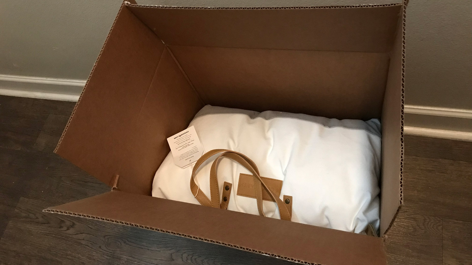 Cozy Earth Silk Pillows in their shipping box