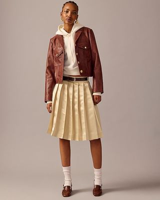Pleated Midi Skirt in Satin