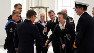 Princess Anne, Princess Royal, as Commodore-in-Chief Portsmouth, meets Royal Navy personnel