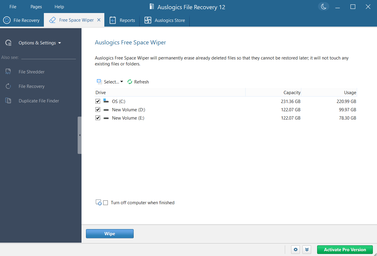 Auslogics Free Space Wiper