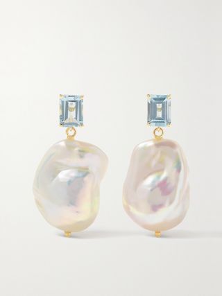 Mateo 14-Karat Gold, Topaz and Pearl Earrings