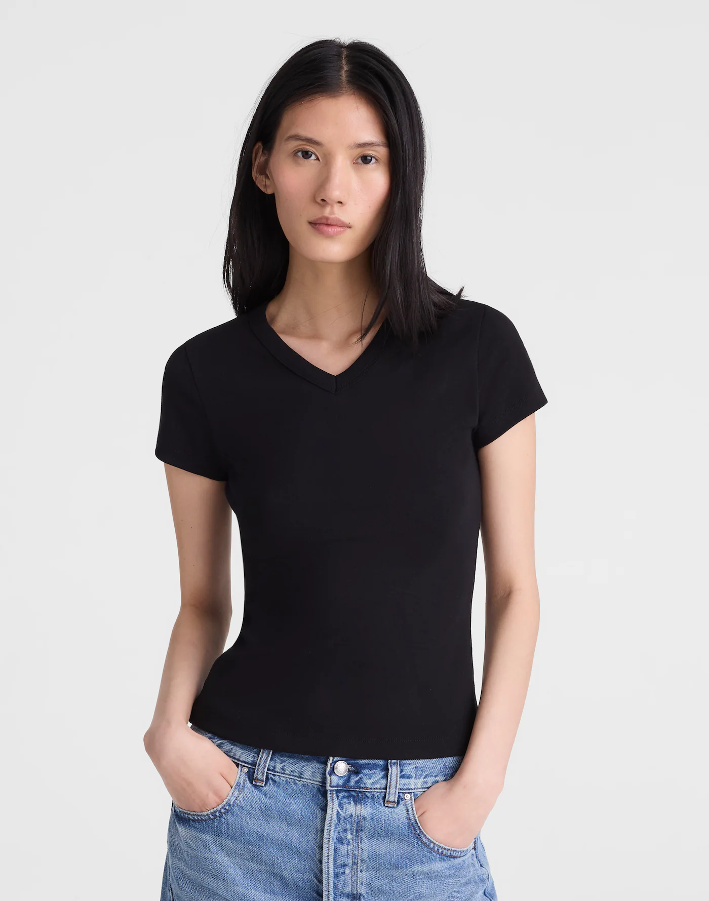 The '90s V-Neck Baby Tee in Compact Cotton