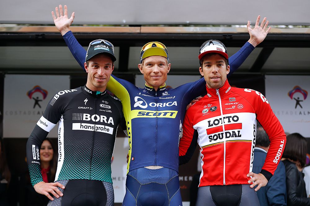 R&uuml;diger Selig, Magnus Cort Nielsen and Jens Debusschere on the 2017 Almeria podium