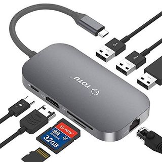 USB C Hub, TOTU 8-In-1 Type C Hub with Ethernet Port, 4K USB C to HDMI, 2 USB 3.0 Ports, 1 USB 2.0 Port, SD/TF Card Reader, USB-C Power Delivery, Portable for Mac Pro and Other Type C Laptops (Silver)