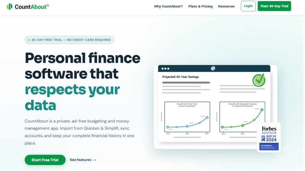 Website screenshot of CountAbout (March, 2026)