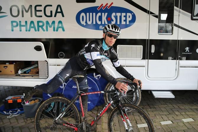 A mud-splattered Zdenek Stybar after riding the 'cross Worlds course in Hoogerheide