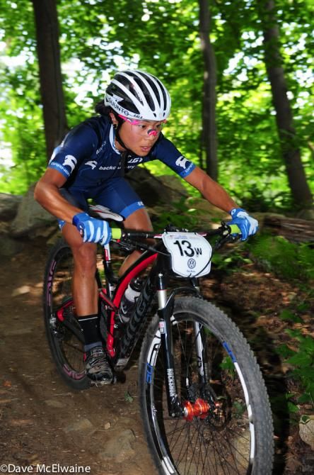Evelyn Dong (Backcountry.com) riding in the top five on lap two