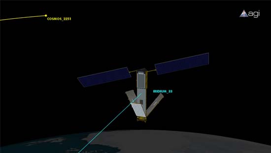 The Iridium 33 and Cosmos 2251 communications satellites collided over northern Siberia. The impact between the Iridium Satellite and the 16-year-old satellite launched by the Russian government occurred in February 2009.