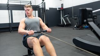 David Roden doing a rowing workout