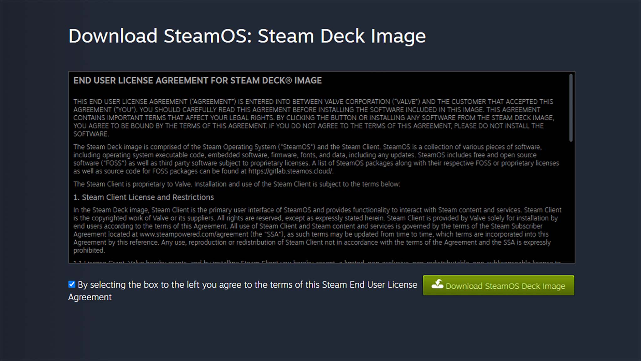 Steam's page for downloading the SteamOS reimage.