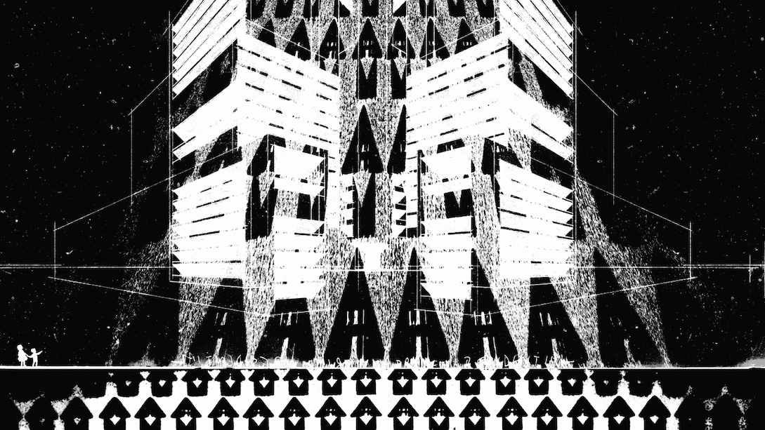 Radiohead Live 2025 graphic, black and white