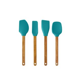 4-Piece Silicone Spatula Set from the pioneer woman in teal and wood