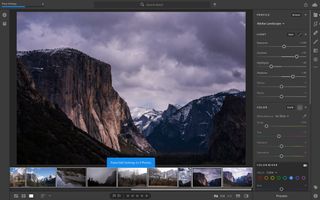 Lightroom interface open with image of mountain