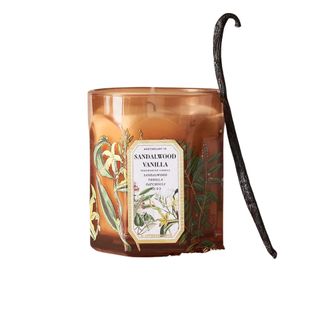 A sandalwood vanilla scented candle