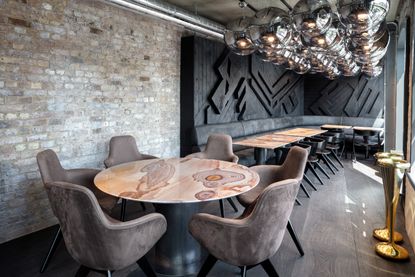 Interiors by Tom Dixon at the Coal Office restaurant, London, UK