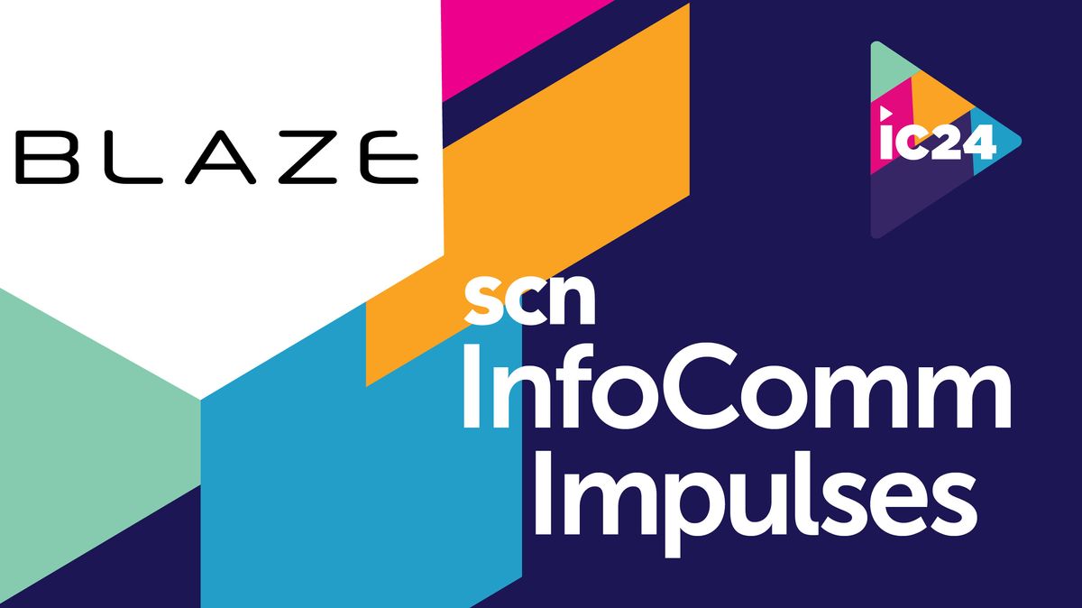 The Blaze Audio logo on the SCN InfoComm 2024 Impulses design. 