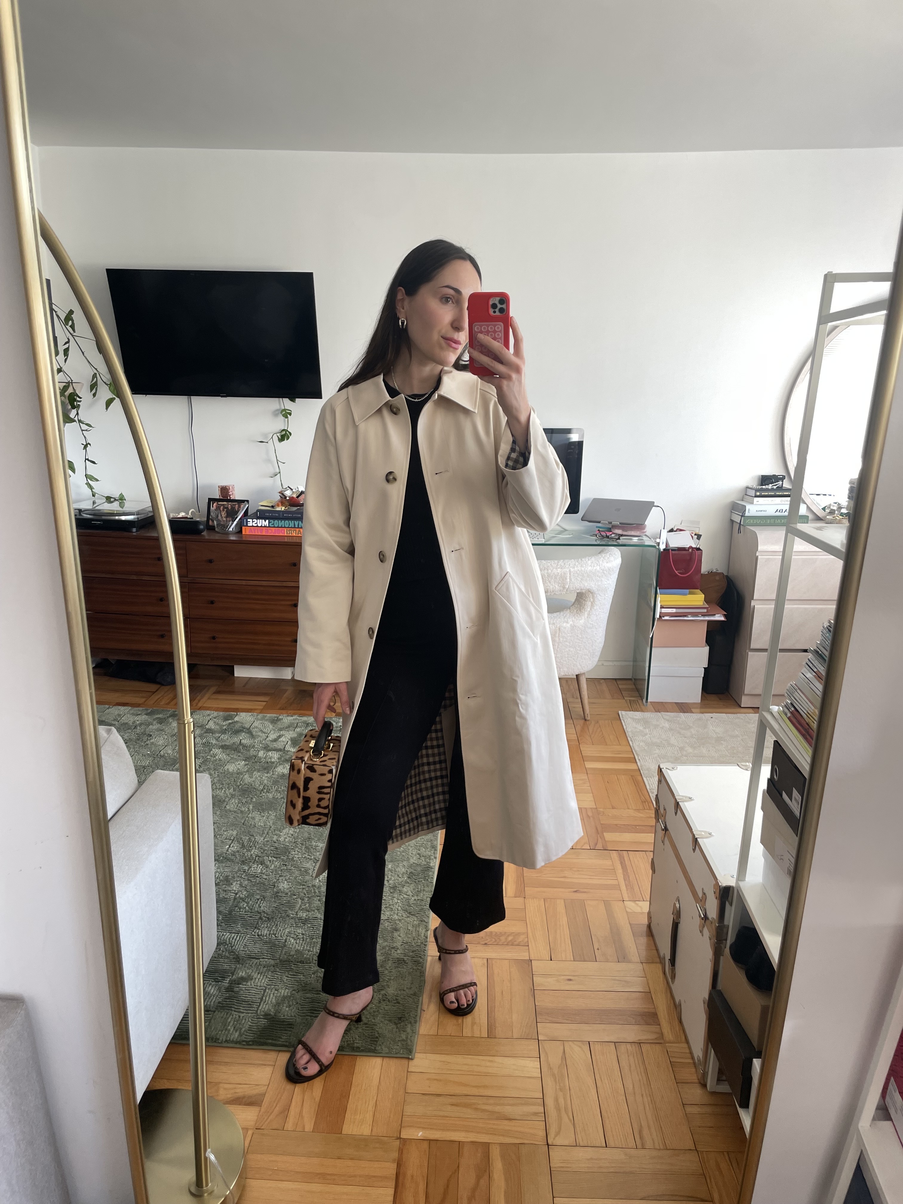 Anna LaPlaca wearing travel-friendly pants that aren't leggings but aren't jeans