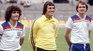 Kevin Keegan, Ray Clemence and Phil Thompson of England, 1982