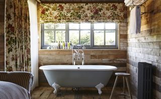 White Vintage Bathtub in a Bathroom.