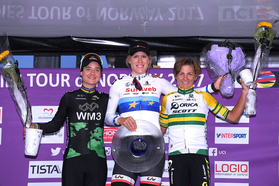 The prologue podium topped by Ellen van Dijk