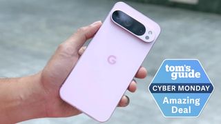 Pixel 9 Pro XL in hand with Cyber Monday badge