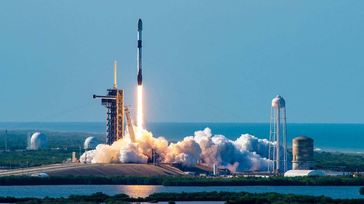 SpaceX Falcon 9 rocket launching 2 Maxar satellites on record-tying 20th flight today