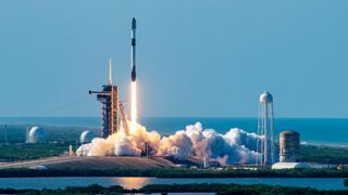 A SpaceX Falcon 9 rocket launches 23 Starlink satellites from Florida on April 17, 2024.
