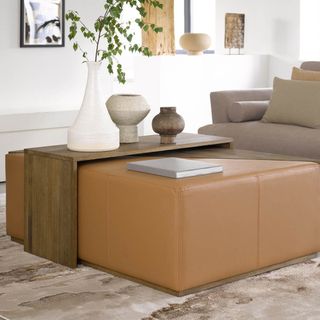 coffee table dual purpose as leather footstool