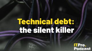The words ‘Technical debt: the silent killer’ with the words ‘Technical debt’ in yellow and the rest in white. They are set against an image of purple and black cables. The ITPro podcast logo is in the bottom right corner.