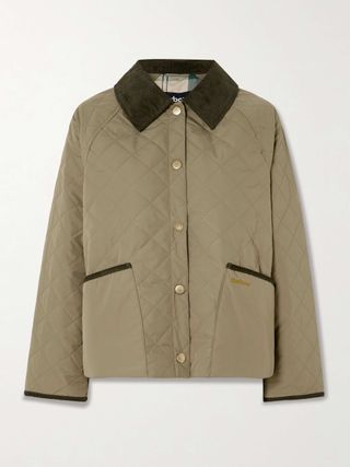 Anise Corduroy-Trimmed Cropped Quilted Shell Jacket