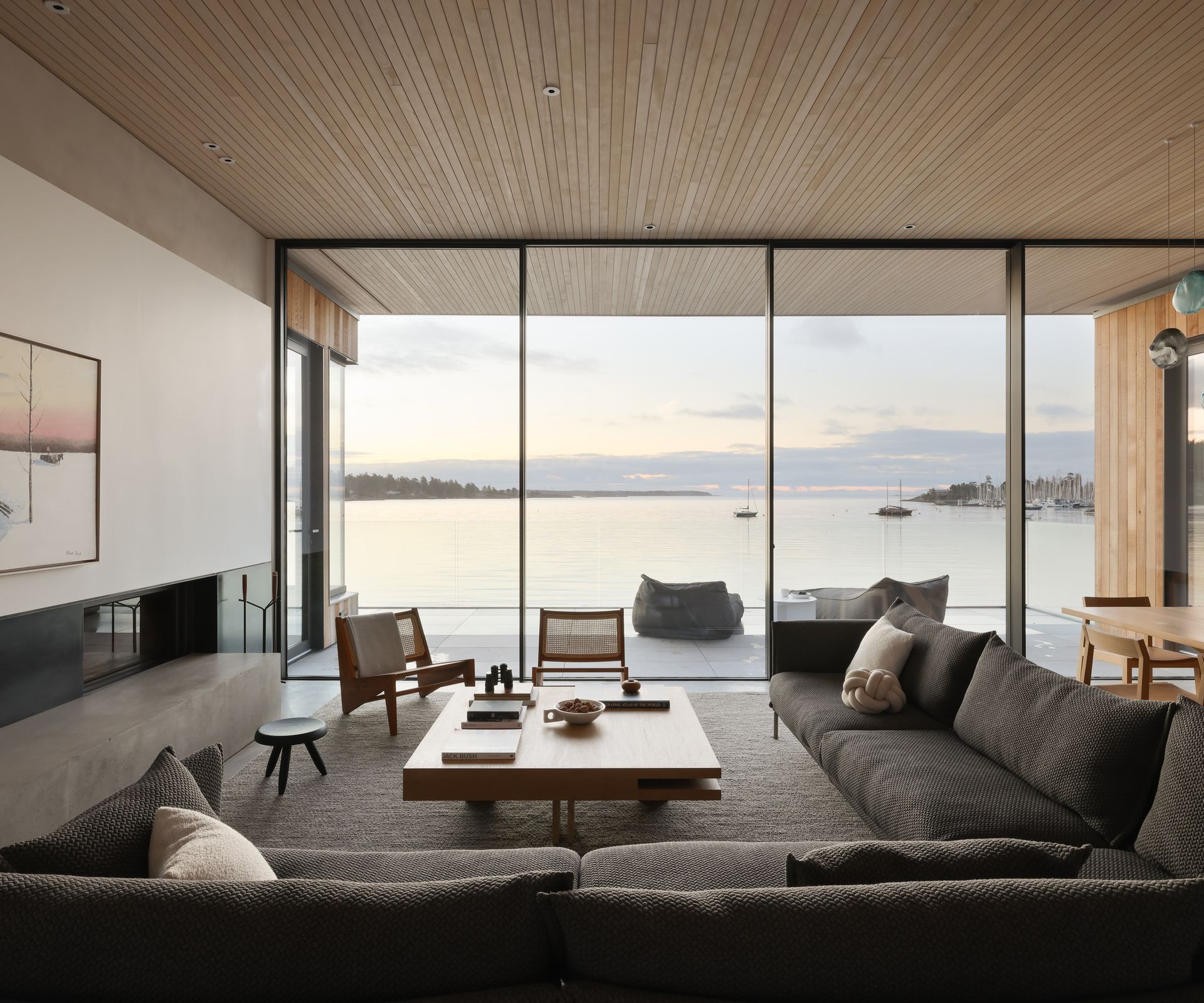 neutral modern living room in modern coastal home in Vancouver