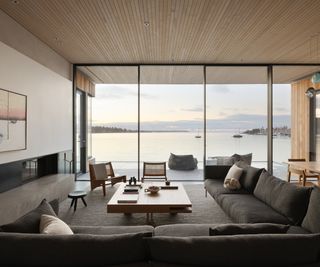 neutral modern living room in modern coastal home in Vancouver