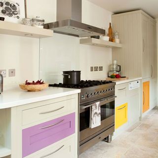 kitchen with white walls chimney and white worktop