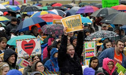 Hundreds of people turned out to support same-sex marriage in St. Paul, Minn., April 18.