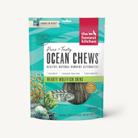 The Honest Kitchen Ocean Chews Fish Skins 
9 inch pressed, dried cod skin, suitable for medium to large breeds. 
Reasons to buy: Easily digestible, medium lasting
Reasons to avoid: Very strong smell