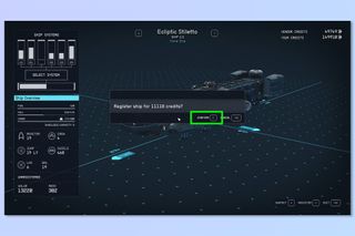 A screenshot showing how to sell a ship in Starfield