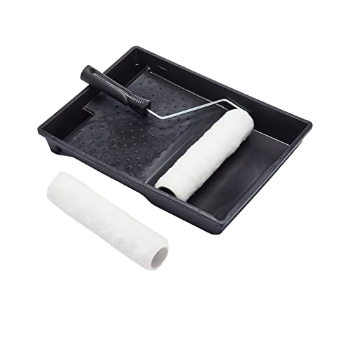Harris Essentials Walls &amp;amp; Ceilings Twin Set, 1 X Tray, 1 X Frame, 2 X Roller Sleeves, 9", Black, Plastic, Polyester