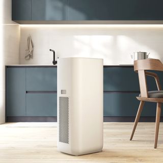 White large capacity air purifier displayed in room