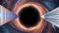 An illustration shows the fabric of spacetime "crystalizing" to birth a critical collapse black hole
