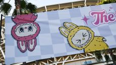 A sign for a Labubu pop-up shop is seen in San Diego, California
