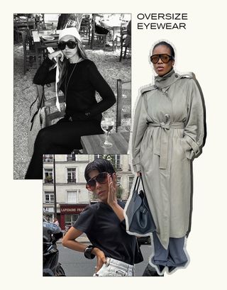 A collage featuring oversize eyewear.