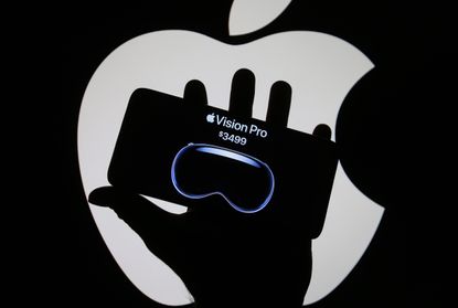 Apple's Vision Pro mixed-reality headset pictured on an iPhone screen