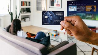 American Express Blue Cash Preferred in front of television