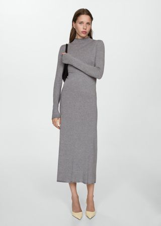 MANGO, Knitted Perkins neck dress