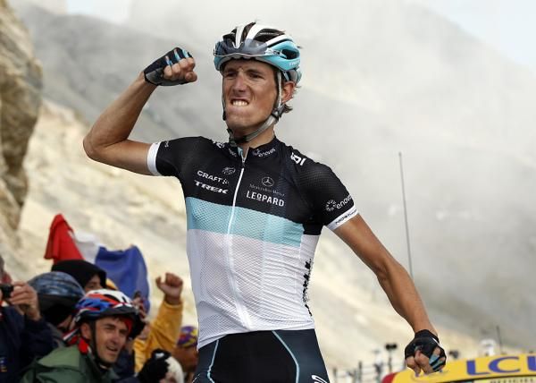 A fist pump for stage winner Andy Schleck