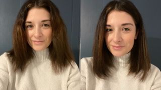 Beauty editor Jess shows her hair before (left) and after (right) using the Dyson Corrale straighteners