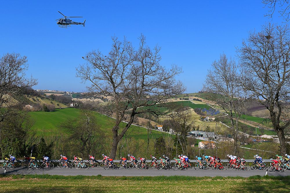 A helicopter captures the action during stage 6 at Tirreno-Adriatico