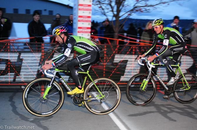 Tim Johnson (Cannondale) leading Trebon with one lap to go
