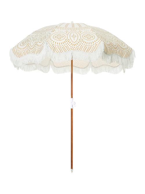 Eyelet Lace Outdoor Umbrella With White Fringe