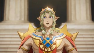 Fire Emblem: Fortune's Weave character in royal crown and gold robe
